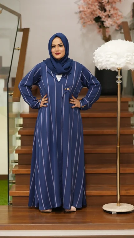 Blue abaya Delicate gold buttons with stole
